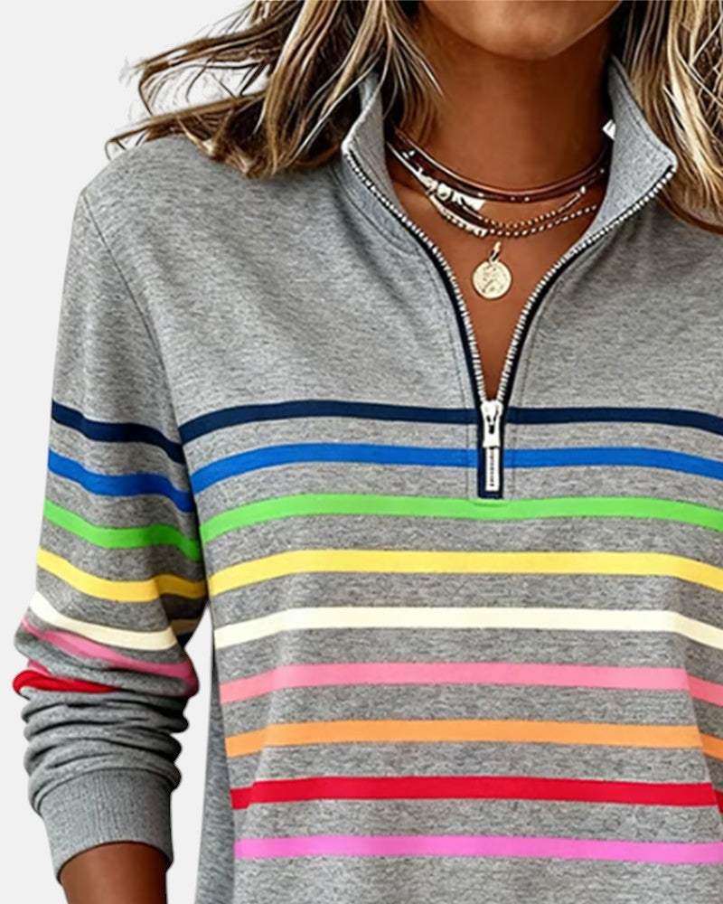 Vienna | Rainbow Striped Zip Sweatshirt