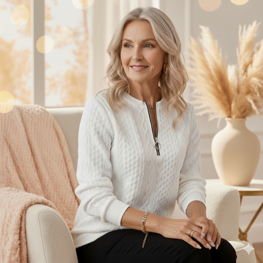 Amalie | Zip-up cable knit sweater