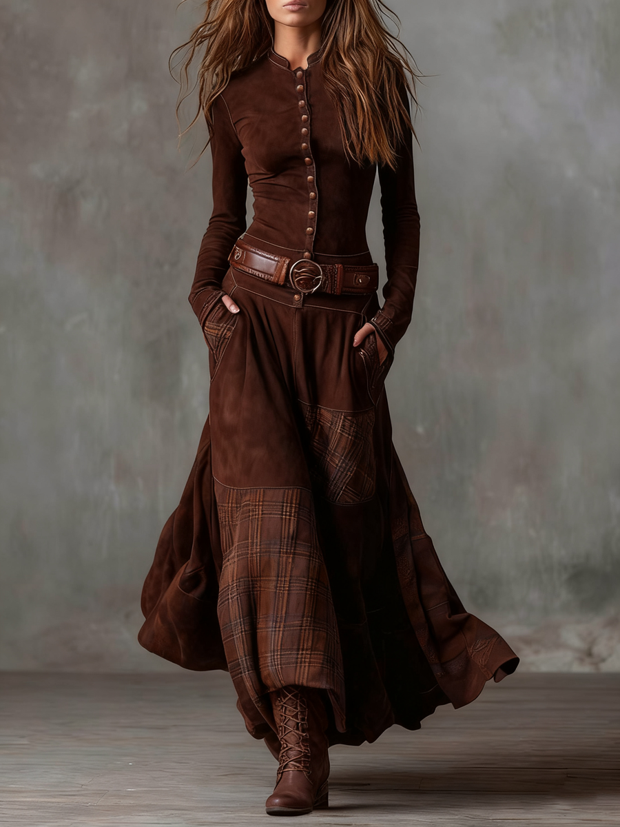 Izabella Suede Maxi Dress + Free Belt